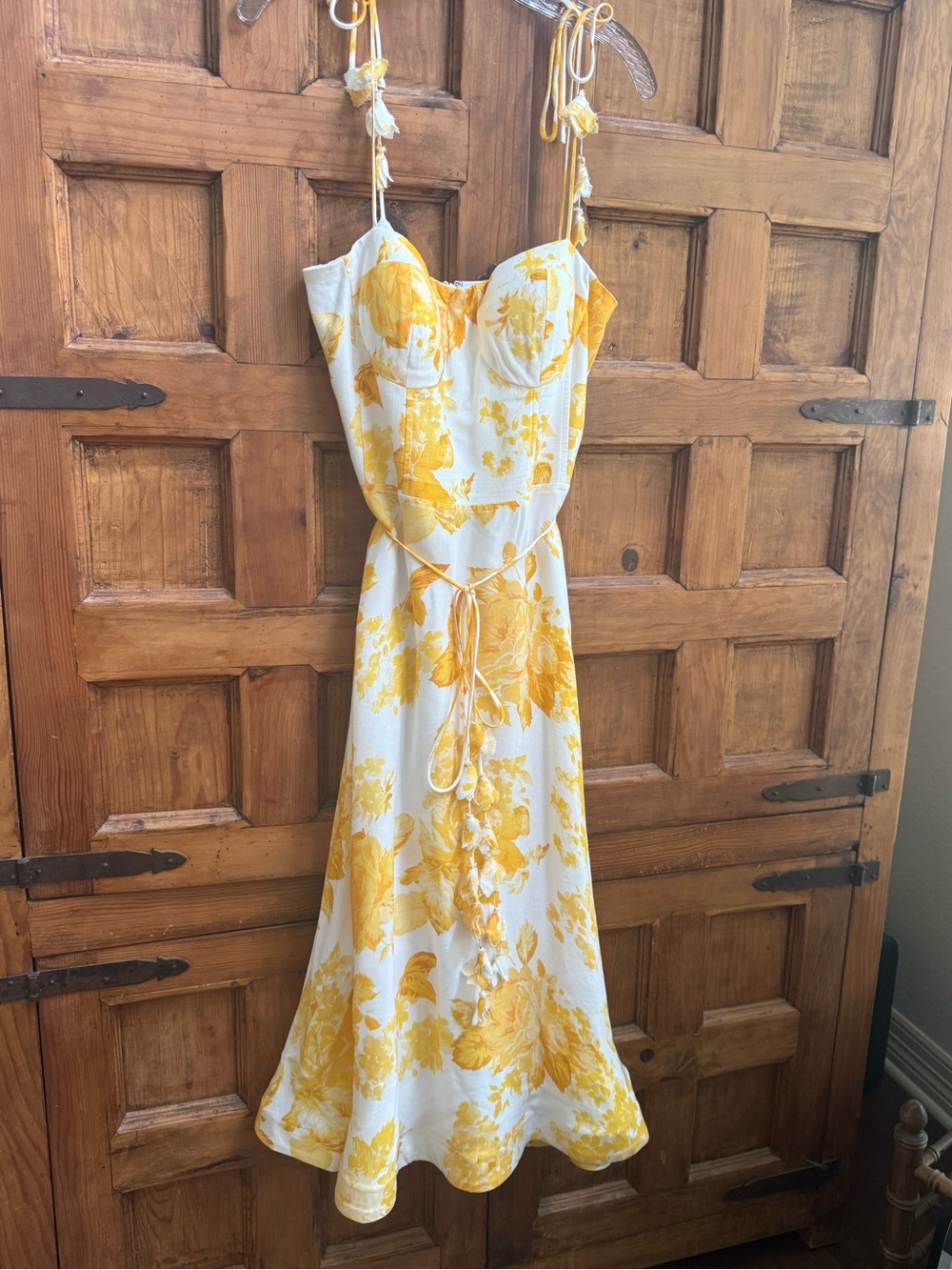 ANTONIO MELANI White and Yellow Floral Tie-Shoulder Sundress